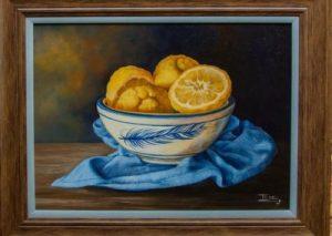 Lemons and a feather (framed 73 x 53cm)