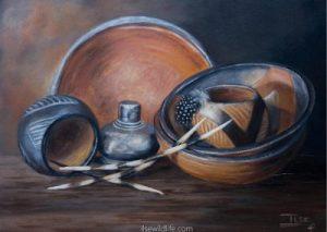 Venda pots & quills (framed 42 x 53cm)