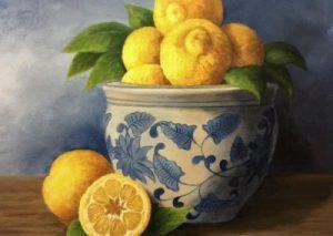 Yellow loves blue (framed 68 x 63cm)